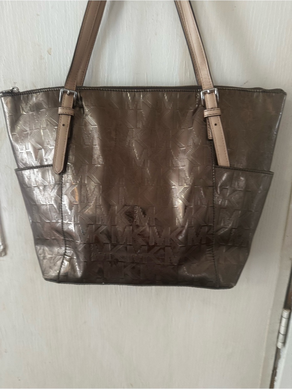 Michael Kors Metallic Brown Logo-Embossed Tote Bag